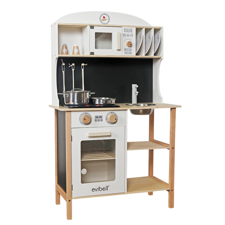 Evibell® Wooden Kitchen PRO with Accessories Nature/White