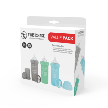Picture of Twistshake Anti-Colic Baby Bottle Value Pack 260ml (2+M) - Pastel Blue