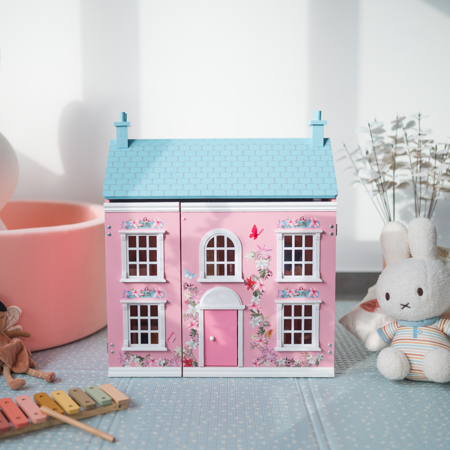 Evibell® Wooden Doll House with Furniture Pink