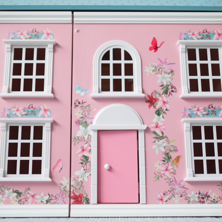 Picture of Evibell® Wooden Doll House with Furniture Pink