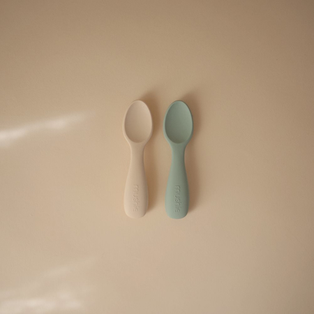 Picture of Mushie® Silicone Starter Spoons Cambridge Blue/Shifting Sand