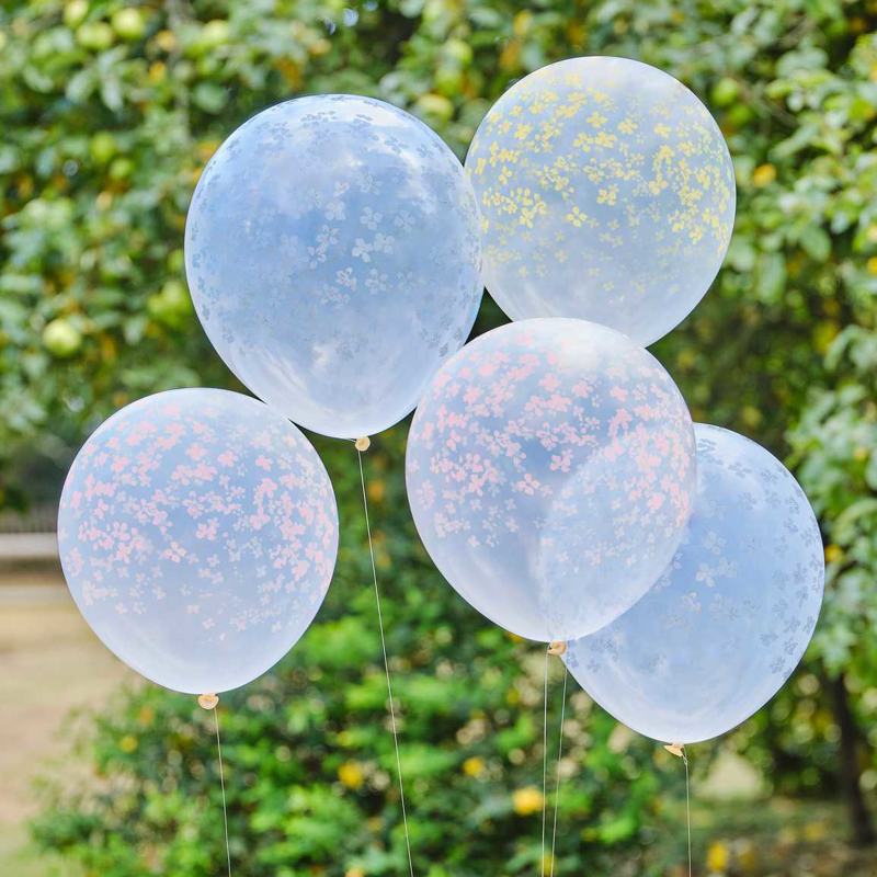 Picture of Ginger Ray® Pastel Printed Flower Balloons Cluster 5 pcs