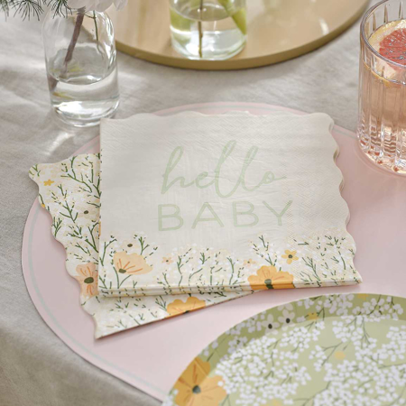 Picture of Ginger Ray® Hello Baby Floral Baby Shower Napkins 16 pcs