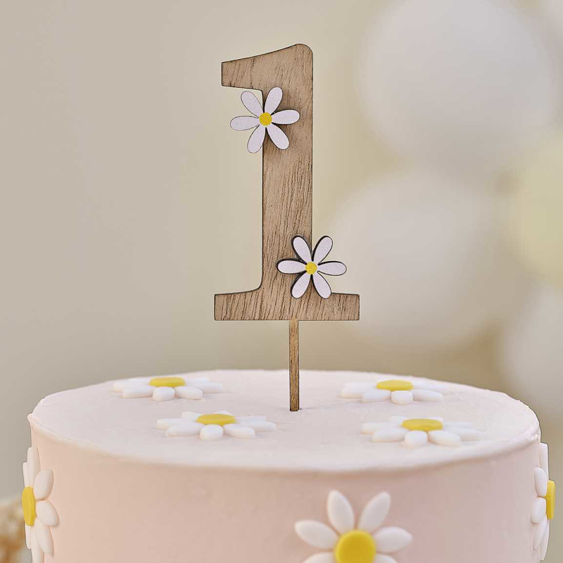 Picture of Ginger Ray® Wooden Daisy 1st Birthday Cake Topper