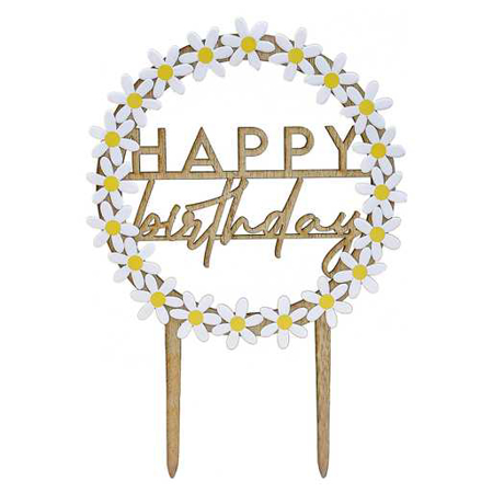 Ginger Ray® Wooden Happy Birthday Cake Topper with Daisies