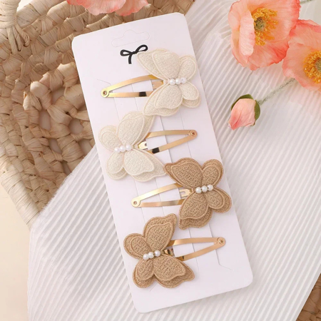 Picture of Hair Clips Butterfly White/Brown 4 pcs